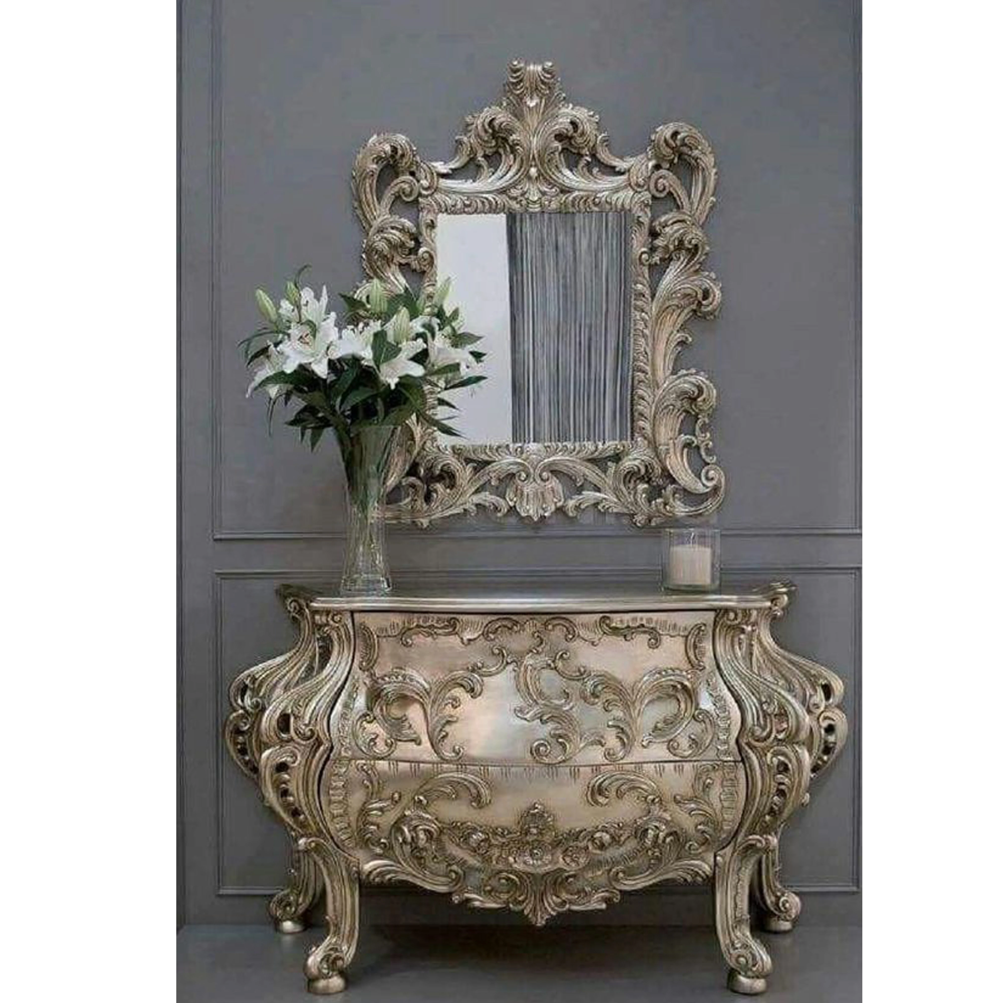Luxury Classic Wooden Console Table With Mirror With Beautiful Hand Carved For Living Room ...