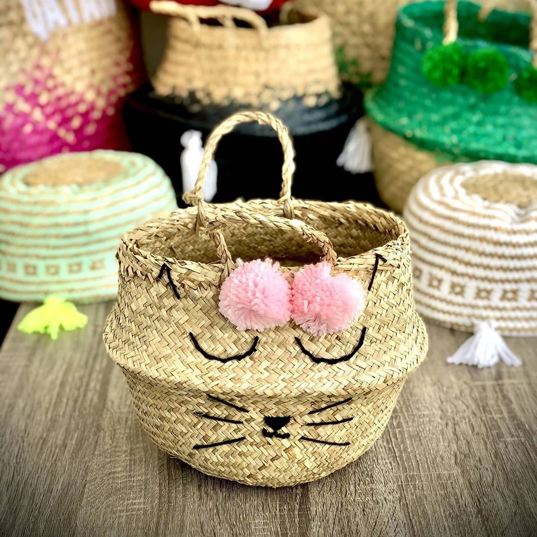 Cheap Price Natural Seagrass Belly Basket Gift Basket With Handles For