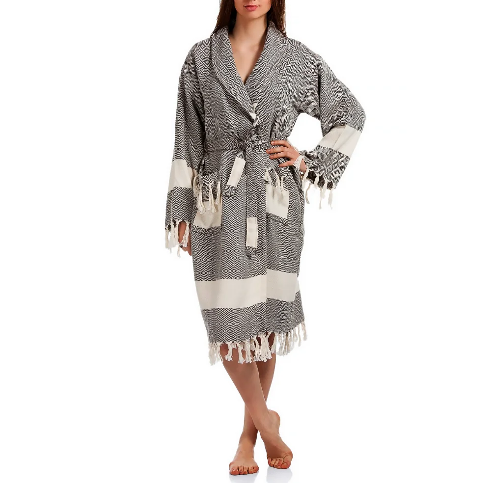 Turkish Towel Bathrobe 100 Cotton Good Quality Fringed Hooded Bathrobe