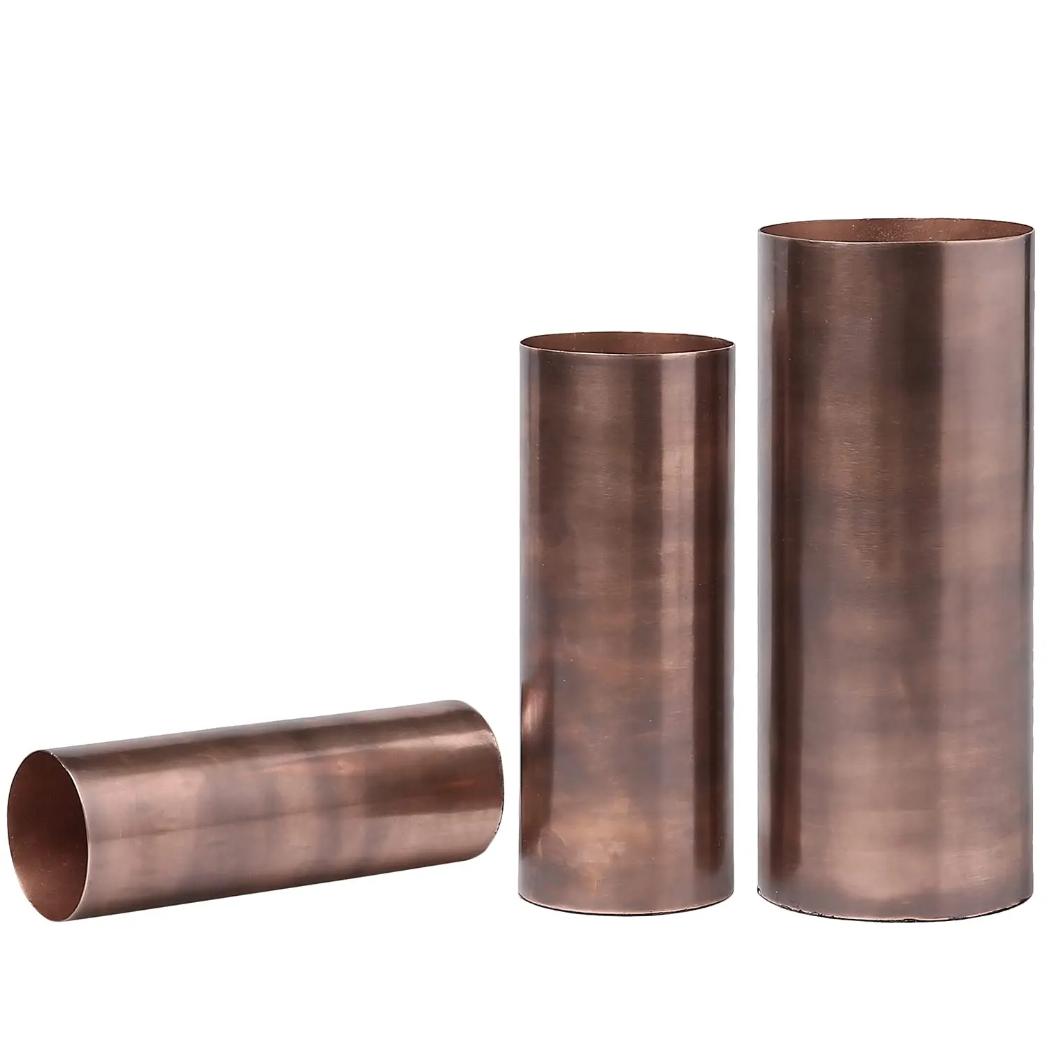 S/3 All Modern Vintage Copper Tone Metal Cylinder Decorative