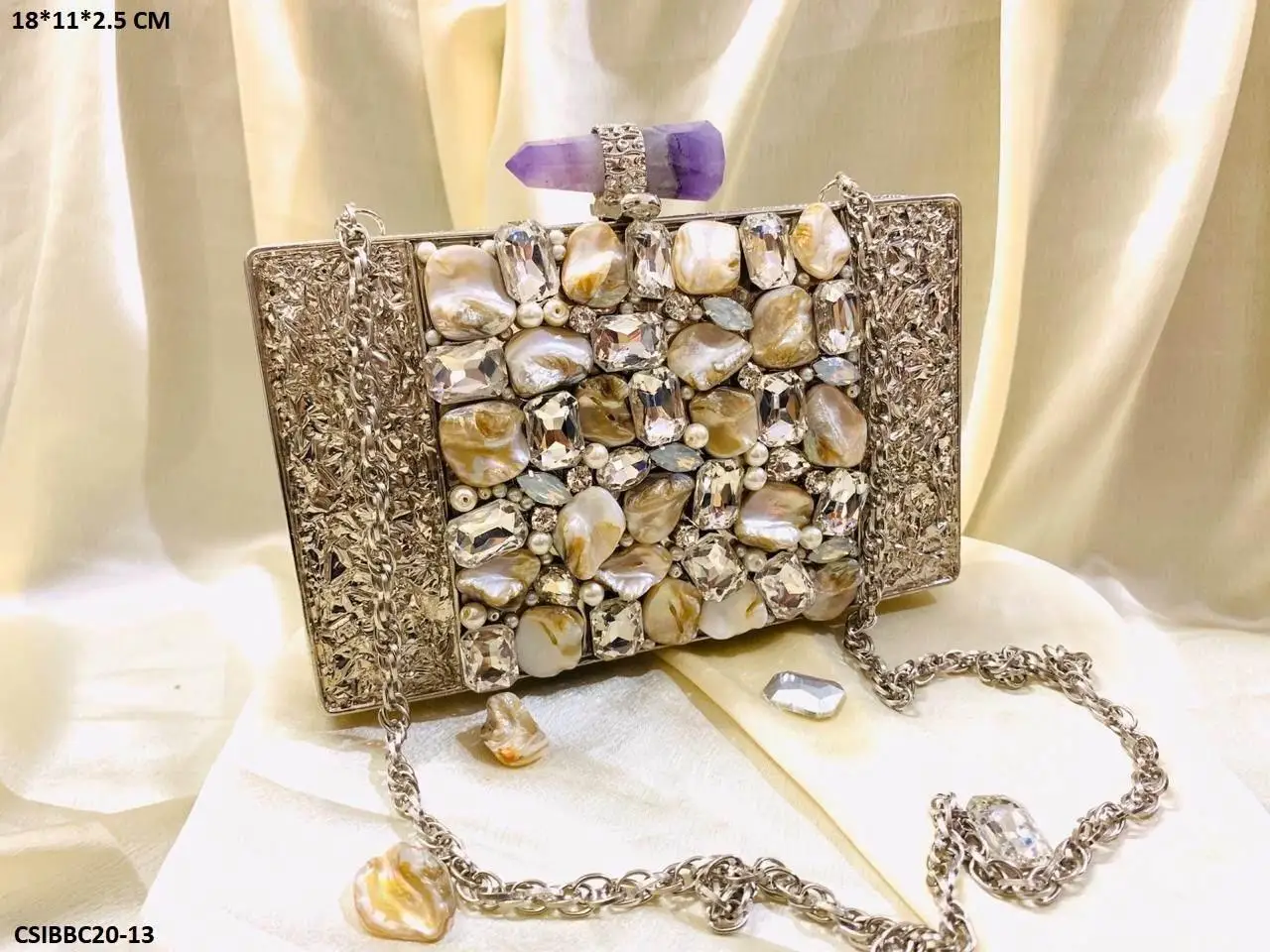 Handmade shell Mother of Pearl bag Metal purse stone wallet sling bag clutch Eid 
