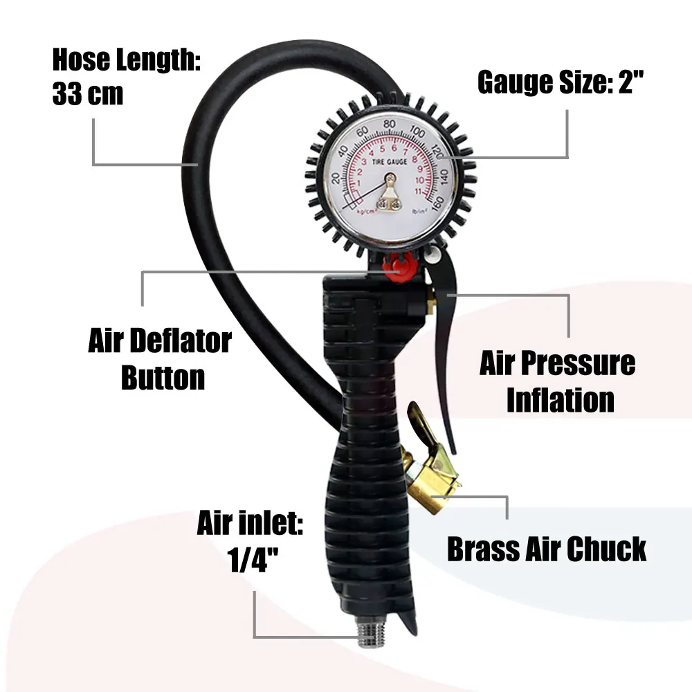 Portable Car Air Tire Inflator Gun With Preset Dial Pressure Gauge