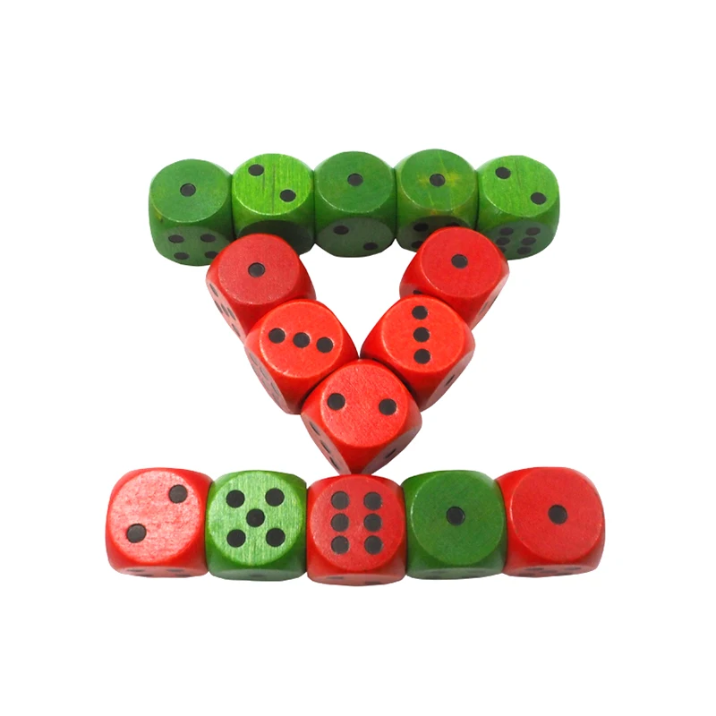 棋盘游戏玩具圆角 2 颜色红色,绿色颜色混合 25毫米黑色点木制骰子块