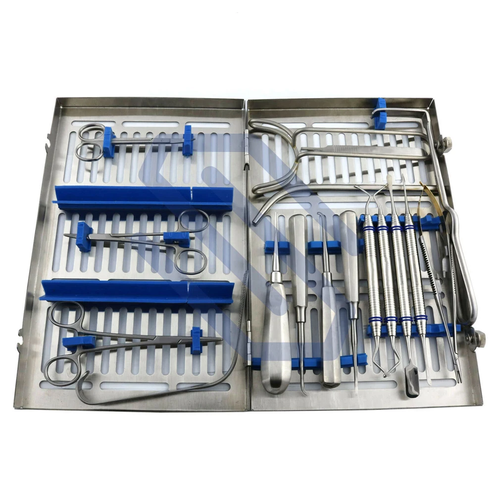 Dental Implant Surgical Instruments Oral Surgery 17pcs Kit With Sterilization Cassette Tray Rack