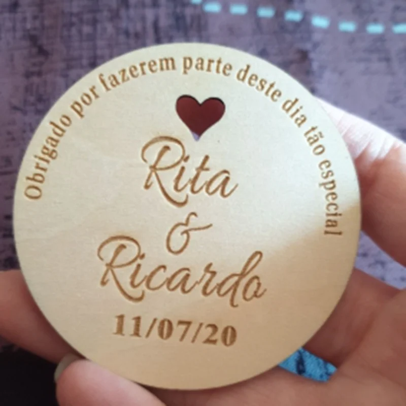 custom personalized engraved save the date magnetic fridge sticker wooden wedding card   