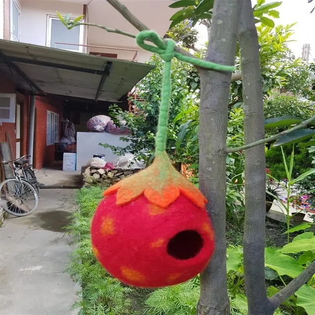 Handmade Felt Hanging Bird Nest House Nepal 100 New Zealand Wool