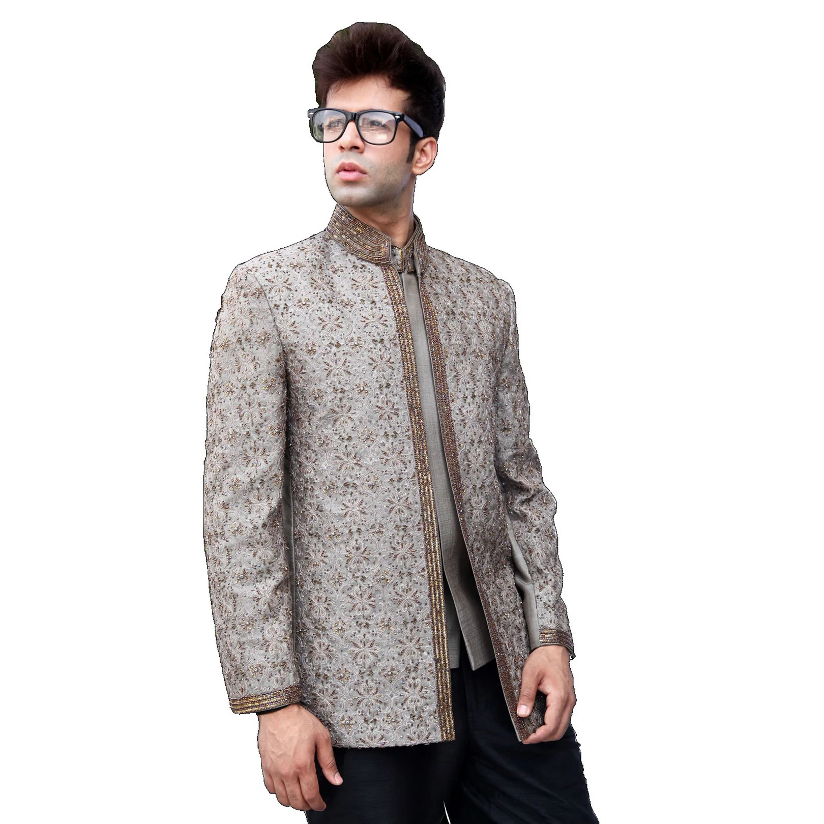 
Stylish Light Green Traditional Indian Jodhpuri Suit Sherwani For Men To Highlight The Work On Sleeves And Whole Frontal Piece 