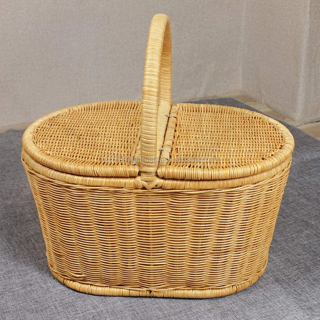 Natural Handwoven Bamboo Rattan Picnic Basket Wholesale Cheap Price For ...