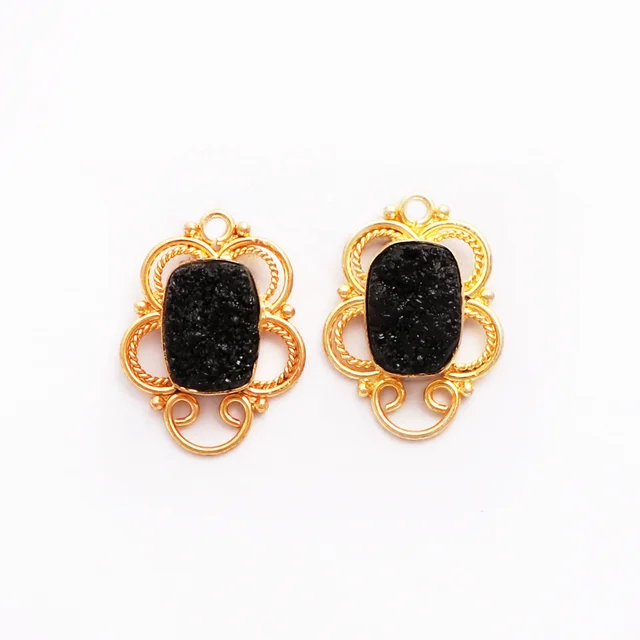 Square With Pear Shape Connector Natural Sugar Druzy Black Rhodium Plated Earrings Pairs Connectors Finding Jewelry DIY Pairs Connector
