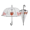 Ladies New Fashion Design POE Heart Love Rain Umbrella Windproof Walking Stick Straight Bubble Dome Transparent Clear Umbrella