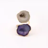 Natural Celestite Geode Druzy Adjustable Ring Gold Electroplated Jewelry For Women And Girls