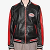 leather bomber gets an athletic influence with the red leather stripe down the sleeves