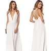 2019 New White Maxi Dress Sexy Open Back Hidden Zip Ladies Dress Deep V Neck Evening Dresses Women Party