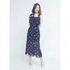 Printed chiffon midi dress with spaghetti strap ruffle top