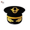 Import Metal Silk Wire Uniform Cap / Captain Pilot Cap With Hand Embroidery / Customized Design Uniform Cap