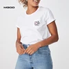 MGOO Classic Slogan Custom Pocket Printed Slim Fit White Cotton Women T Shirt