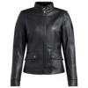 Ladies leather fashion jacket with Central high quality metal zip (MJ-1155)