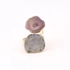 Natural Pink & Gray Celestite Geode Druzy Gold Electroplated Adjustable Ring For Girls