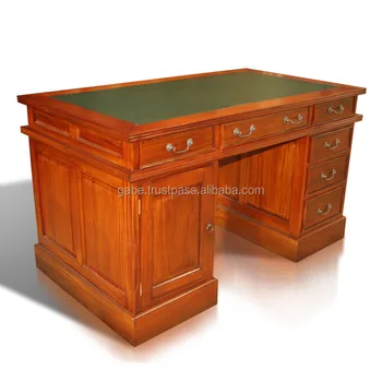 Small Partner Desk Mahogany Wood With Green Leather Top Hand Made