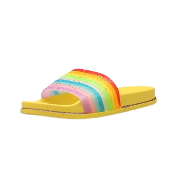 Wholesale New Arrival Woman Flat Striped Luminous Rainbow Slides - Buy