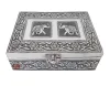 ANTIQUE Twin Elephant DESIGNED, SILVER METAL FINISH, WOODEN HANDMADE JEWELRY GIFT BOX (8"x5"x2" INCH)