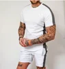 Custom Mens Blank Stripe Casual 100% Cotton Fabric T-shirt And Shorts Set