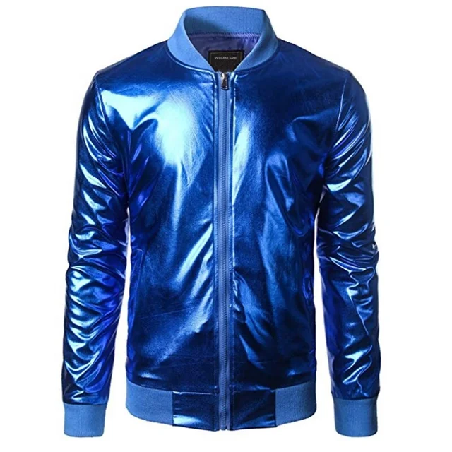 Mens Sequins Nightclub Styles Zip up Varsity Baseball Bomber Jacket