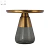New modern fashion round glass storage coffee side table with brass top