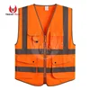 5 Pockets Polyester High Visibility Safety Reflective Vest With Zipper Security Work Contractor Safety Mobile Phone Pocket