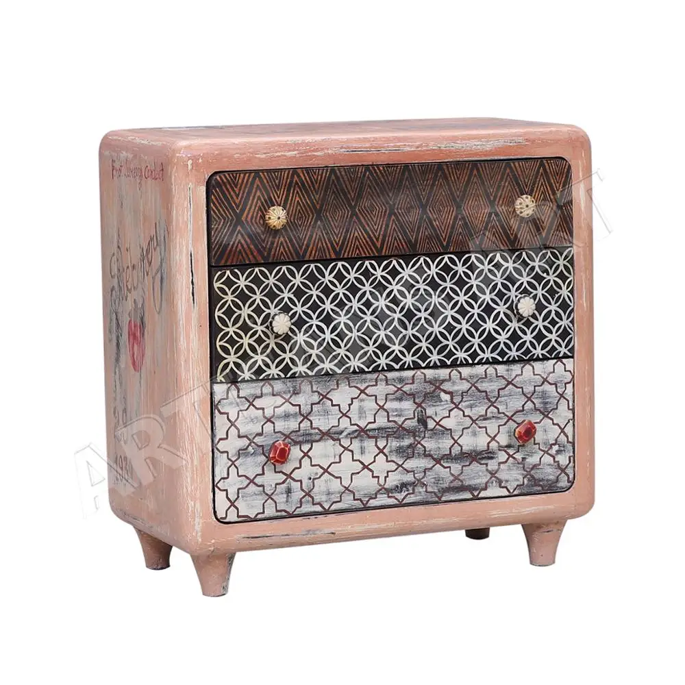 Mid Century Vintage Handpainted Solid Wood Drawer Chest Antique