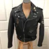 Vtg Branded Garments Black Leather Moto Punk Jacket Sz 40 Patches Pins