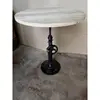 vintage industrial single leg crank adjustable height round wooden top dining/bar table