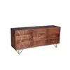 brass inllay mango wood 2 door 3 drawer side board