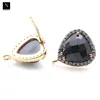 Black onyx trillion gemstone gold plated loop connector finding cubic zircon post stud earrings for women