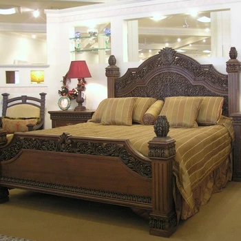 Antique Wooden Bedroom Set Furniture King Size Bed Polish Solid