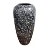 IA Crafts Decorative Cylinder Mother of Pearl Inlaid Lacquer Pottery Vase With Small Black Square-Shaped Design