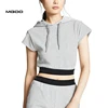 MGOO Solid Short sleeve hoodie for women Customized logo ribbing hem track cropped hoodie