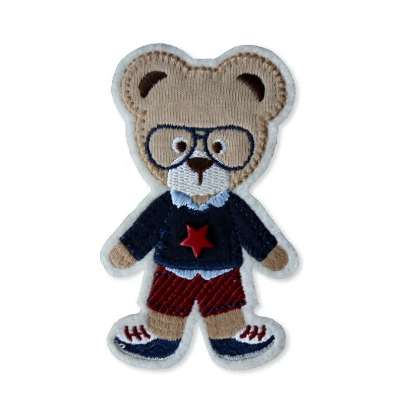 
Embroidered Service Custom little bear Logo computerized Machine Embroidery Badges with pin-on 