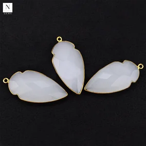 White chalcedony gemstone connector 17x35mm arrow head shape gold plated single bail jewelry making supply