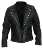 Handmade Men Silver Cone Spike Studs Black Color Genuine Leather Stylish Jacket