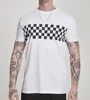 Check panel tea black and white casual T-shirt checkerboard over the chest 100 percent cotton crew neck