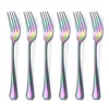 Rainbow Dinner Fork Set 6 Piece Stainless Steel Table Salad Dessert Forks Only Silverware Flatware Bulk Open Stock Restaurant He