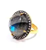 Labradorite blue fire gold plated silver ring Natural gemstone pave silver ring 925 Sterling silver gemstone