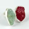 Rough Fashion !! Ruby_Aquamarine 925 Sterling Silver Ring, Silver Jewelry 925, Fine Silver Jewelry