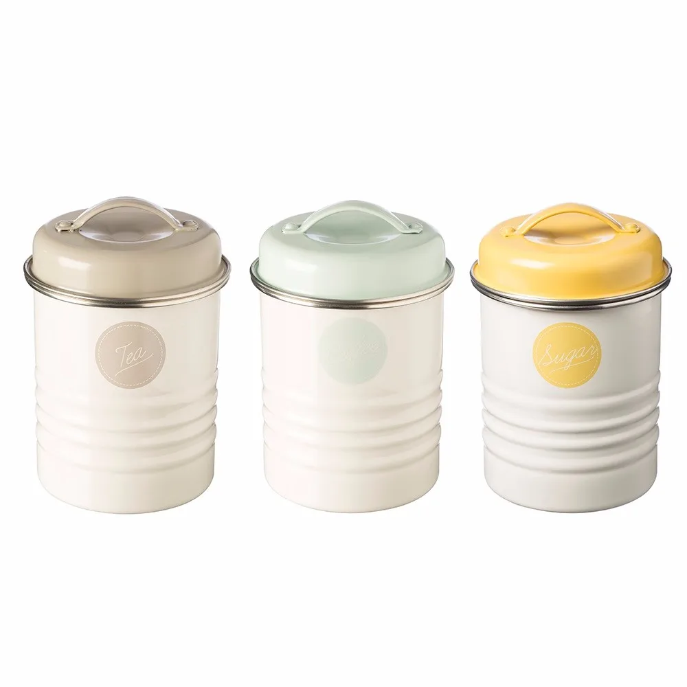 multi coloured tea coffee sugar canisters