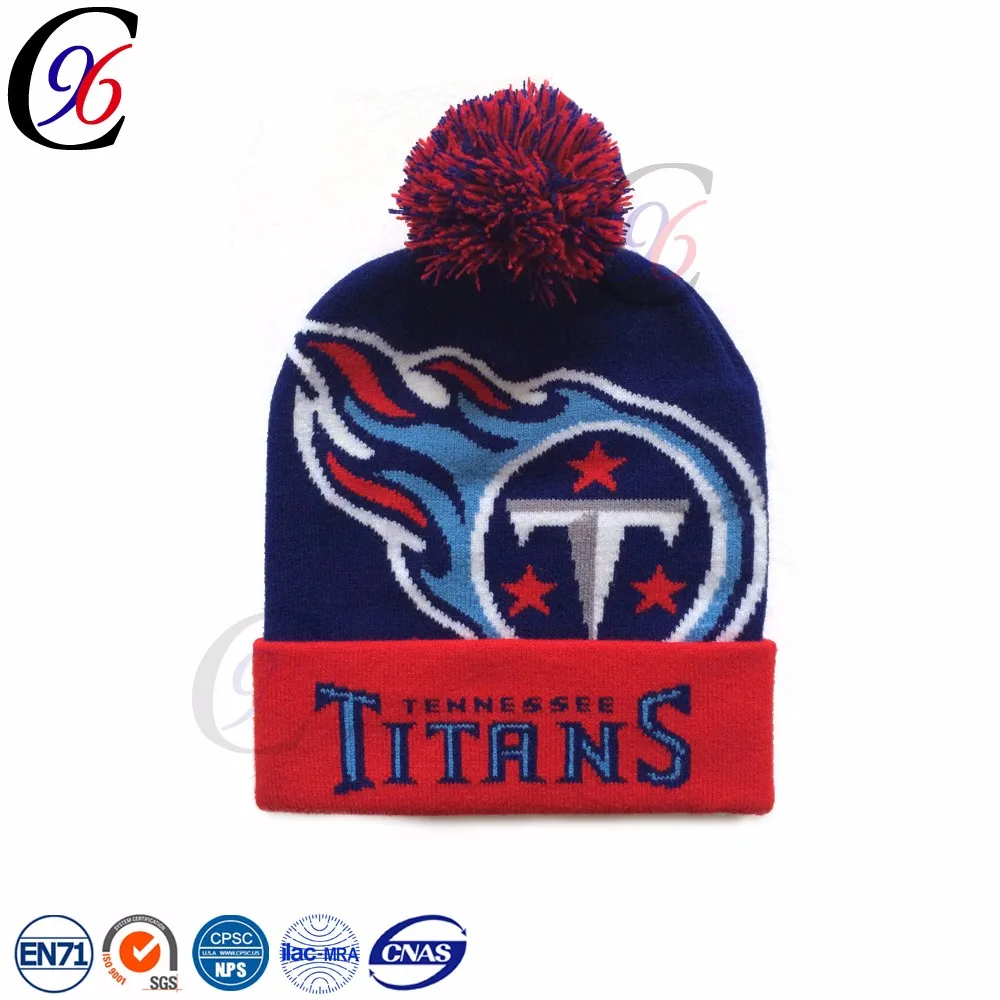 Chengxing custom cheap wholesale crochet babble flag free pom beanie jacquard knitting embroidery patterns football fans hat