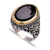 Wholesale 925 Handcrafted Turkish Rhodium Silver Authentic Men Ring, Onyx Men Ring