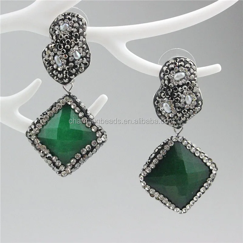 CH-ZSE0194 fashion stone diamond earring,wholesale gemstone jade stud earring,handmade pave crystal pearl stud earring jewelry