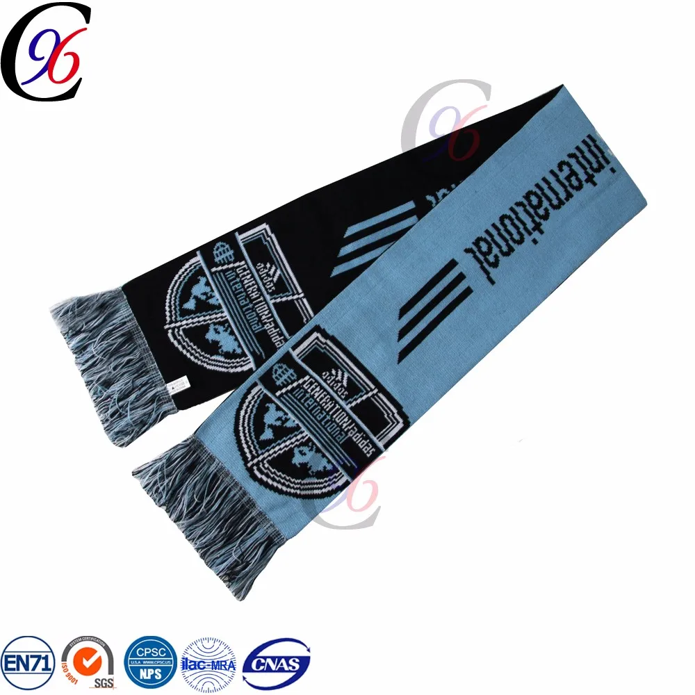 Chengxing new design 100% acrylic spandex custom wholesale woven crochet soccer football fans sport scarf 