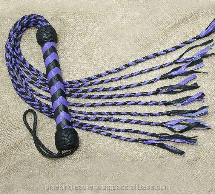 Genuine Real Leather Flogger Bull Hide Leather Flogger Whip 09 tressé Tails